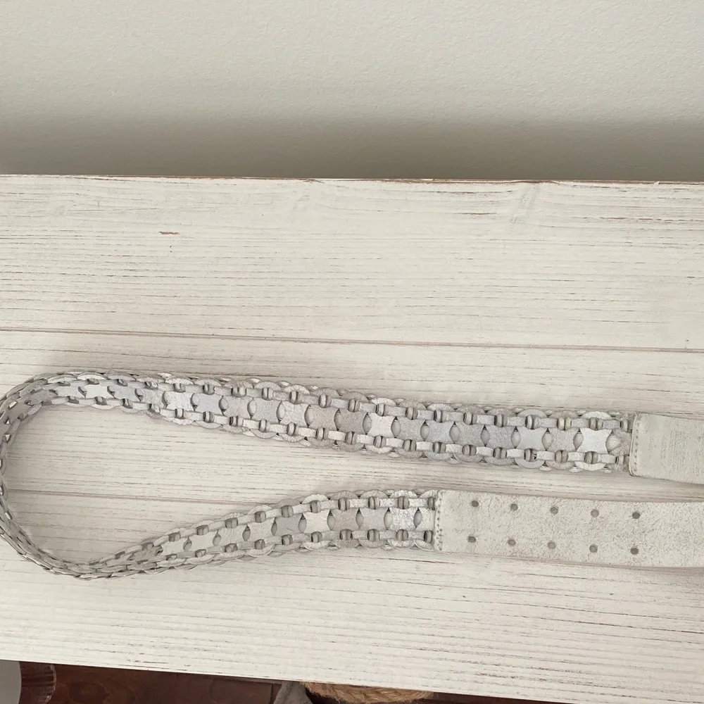 Michael Kors Ivory Braided Belt with Silver Buckle - Picture 5 of 6